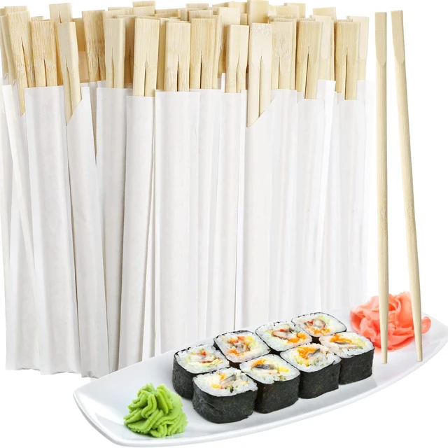 Main image of 300 Pairs Disposable Chopsticks Bamboo Wooden Chopsticks Cooking Chopsticks Long Japanese Chinese Korean Individually Wrapped Connected Chopsticks with Paper Sleeve for Sushi Asian Dishes, 8.27 Inch