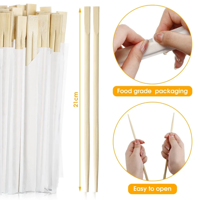 Alt view image 3 of 7 - 300 Pairs Disposable Chopsticks Bamboo Wooden Chopsticks Cooking Chopsticks Long Japanese Chinese Korean Individually Wrapped Connected Chopsticks with Paper Sleeve for Sushi Asian Dishes, 8.27 Inch