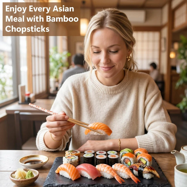 Alt view image 6 of 7 - 5 Pairs Reusable Bamboo Chopsticks and 5PCS Ceramic Rests Set, 8.8 Inch Classic Japanese Style Chopsticks with Holders for Sushi Ramen Asian Cuisine, Non-Slip, Black Elegant Gift Box