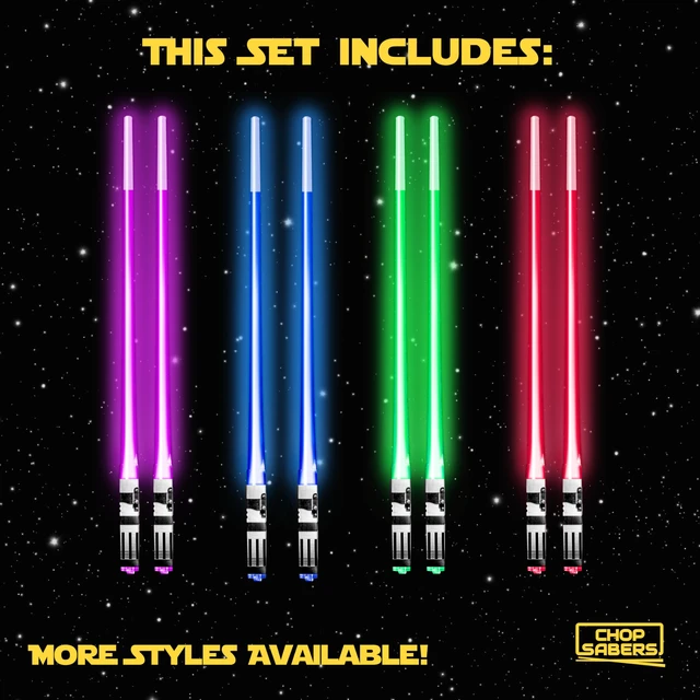 Alt view image 4 of 7 - Lightsaber Light Up, Star War Chopsticks Light Up, Mini Lightsaber, Fun Chop, Cool Chopstick, Light Saber Chopstick, Led Chop sticks, 4 PAIRS, Blue Red Green Purple, Groove Tips