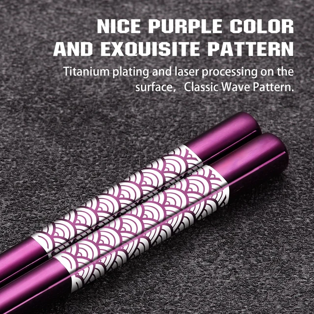 Alt view image 2 of 7 - Metal Chopsticks Reusable 2 Pairs Titanium Stainless Steel 18/8 Chopsticks with Holder, Dishwasher Safe Lightweight Japanese Style Chopsticks Gift Set (Purple)
