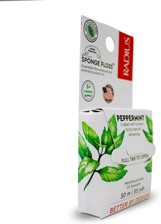Alt view image 3 of 7 - Vegan Sponge Floss, Soft Expanding Dental Floss for Sensitive Gums and Tight Teeth, PFAS Free, Vegan, Plastic Free Packaging, 50m / 55 yd, Peppermint, Pack of 4