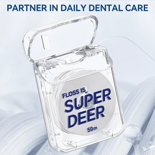Alt view image 3 of 6 - Super Deer Flat Dental Floss, Mint Flavored PTFE Tape - Shred Resistant, Expands & Stretches for Deep Clean, Gentle on Gums, Plaque Remover, Slides Smoothly, 55 yd (6)