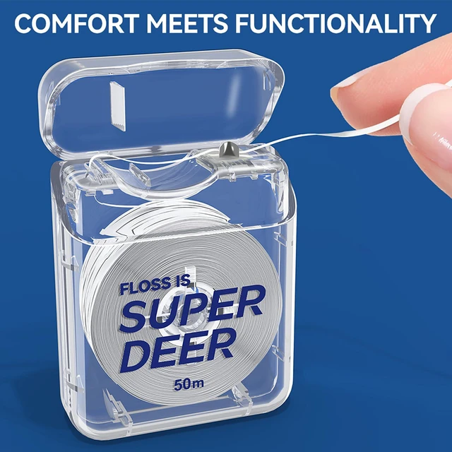 Alt view image 5 of 6 - Super Deer Flat Dental Floss, Mint Flavored PTFE Tape - Shred Resistant, Expands & Stretches for Deep Clean, Gentle on Gums, Plaque Remover, Slides Smoothly, 55 yd (6)