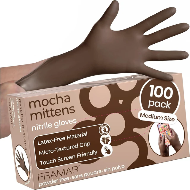 Main image of Brown Nitrile Gloves Medium, Gloves Disposable Latex Free Medium 100 | Latex Free 9-Inch Disposable Gloves For Hair Dye, Micro-Textured Grip & Touchscreen Fingertips, Hair Salon & Cleaning