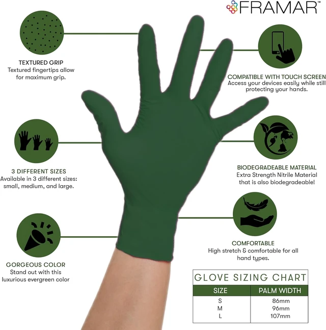 Alt view image 2 of 7 - Green Gloves Disposable Latex Free, Heavy Duty Nitrile Gloves Medium | Disposable For Hair Dye, Cooking Glove Medium Nitrile Tattoo Glove, Guantes Desechables, Biodegradable, 100