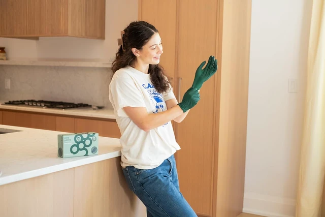 Alt view image 3 of 7 - Green Gloves Disposable Latex Free, Heavy Duty Nitrile Gloves Medium | Disposable For Hair Dye, Cooking Glove Medium Nitrile Tattoo Glove, Guantes Desechables, Biodegradable, 100