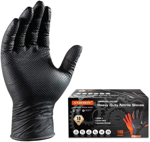 Main image of 10 Mil Heavy Duty Diamond Texture Nitrile Gloves, X-Large, 100 Ct | Heavy Duty Protection, Chemical Resistant, Industrial Work, Automotive Repair, Mechanics, Rubber Gloves Alternative