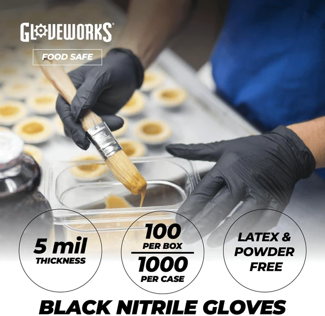 Alt view image 2 of 7 - Nitrile Gloves Disposable 5 mil Black Size Large Box of 100 | Ideal for Cooking Food Prep Business and Household Use, Bulk Purchasing Options, Suitable for Extended Duration Use
