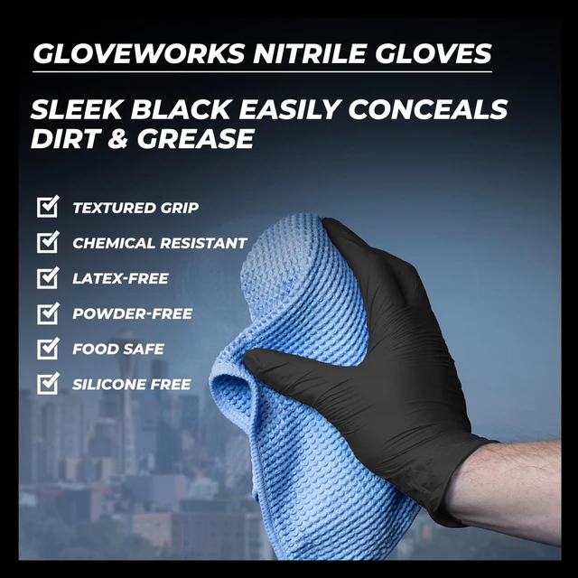 Alt view image 5 of 7 - Black Nitrile Gloves 5 Mil Disposable for Food Service, Cooking, Professional Cleaning, Size XL, Box of 100