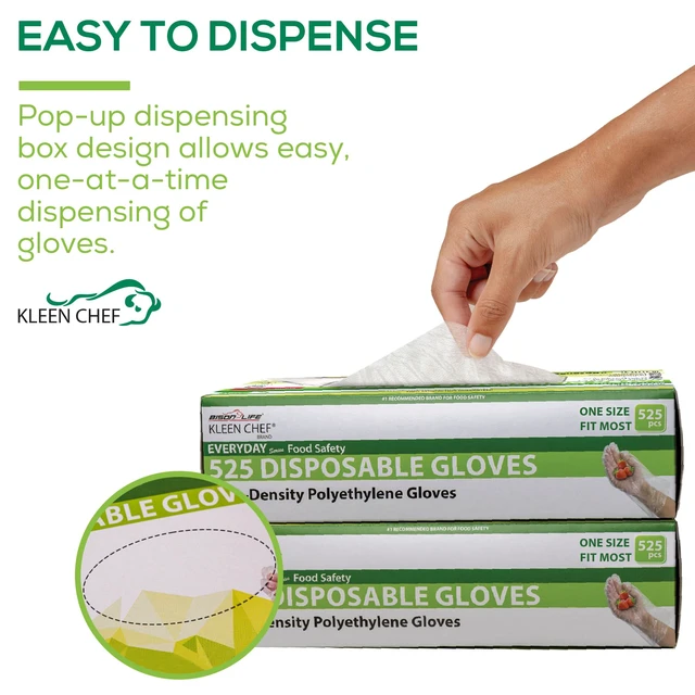 Alt view image 5 of 7 - Disposable Food Handling Long Cuff Poly Gloves | One Size Fits Most, 525 per Box (2 Boxes)