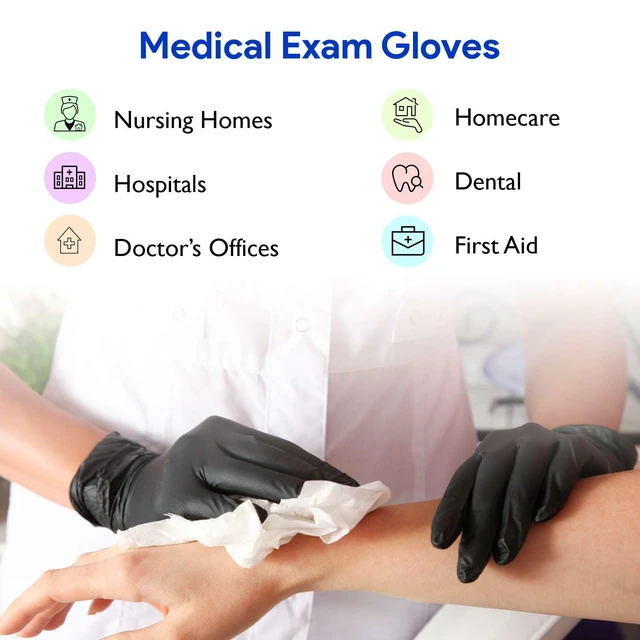Alt view image 2 of 6 - Black Nitrile Disposable Gloves Large | 200-Pack | Latex-Free for Medical, Surgical, Cleaning, Food Prep, Cooking, Tattoo