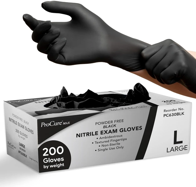 Main image of Black Nitrile Disposable Gloves Large | 200-Pack | Latex-Free for Medical, Surgical, Cleaning, Food Prep, Cooking, Tattoo