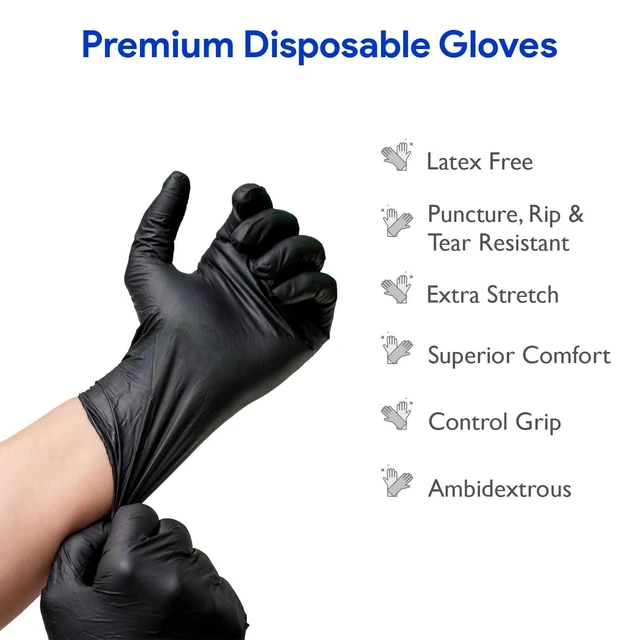 Alt view image 5 of 6 - Black Nitrile Disposable Gloves Large | 200-Pack | Latex-Free for Medical, Surgical, Cleaning, Food Prep, Cooking, Tattoo