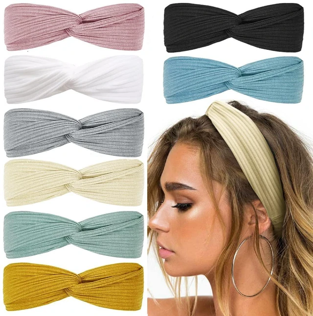 Main image of Boho Head Bands for Women Non Slip Twist Hairbands for Short Hair Fashion Summer Hair Accessories, Solid Color, 8Pcs