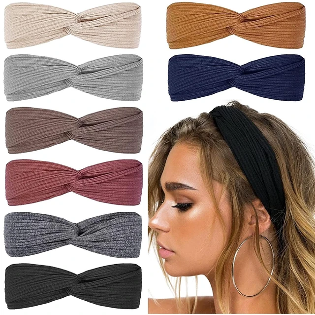 Main image of Hairband for Women's Hair, 8pcs Elastic Headbands for Women, Solid Color, Ribbed Knitting, Soft, Non-slip, Stretchy, Breathable, Suitable for Any Occasions, Hair Styling Accessories