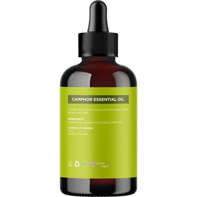 Alt view image 4 of 7 - Pure Undiluted Camphor Essential Oil - 100% Pure Camphor Oil for Aromatherapy and Beauty DIYs Great for Soothing Skin and Clearing Chest - Outdoor Diffuser Oil for Patios and Porches (4 Fl Oz)
