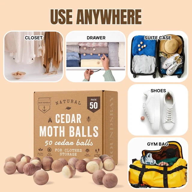 Alt view image 6 of 7 - Cedar Moth Balls for Clothes Storage - Mothballs for Indoor Use | Fresh Scented, 100% Natural Repellent, Great for Clothes, Closets & Drawers - Moth Protection