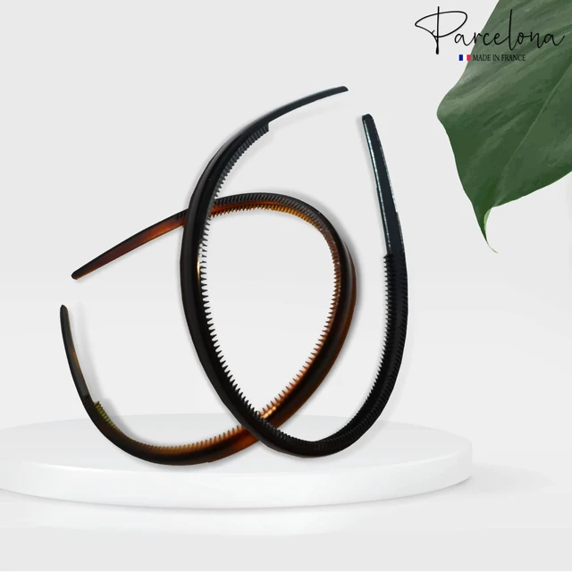 Alt view image 4 of 7 - French Thin Tortoise Shell Brown and Black Hair Headbands | Cellulose Acetate, Headbands with Inner Teeth Nibs Set of 2