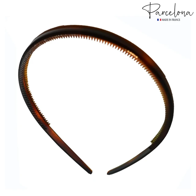 Alt view image 6 of 7 - French Thin Tortoise Shell Brown and Black Hair Headbands | Cellulose Acetate, Headbands with Inner Teeth Nibs Set of 2