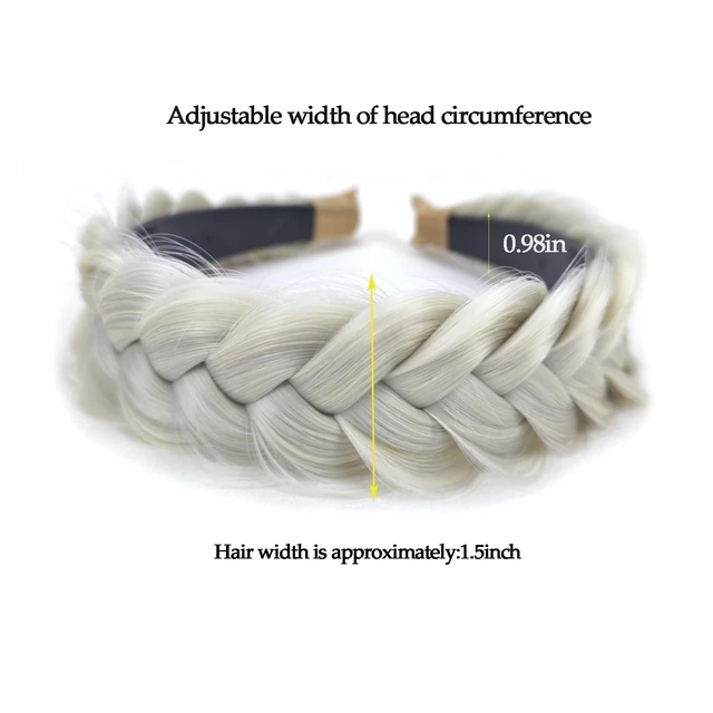 Alt view image 4 of 7 - Wide Braided Headband Hoop Fashion Hair Accessories Elastic Non-slip Band for Women and Girl (White Grey)
