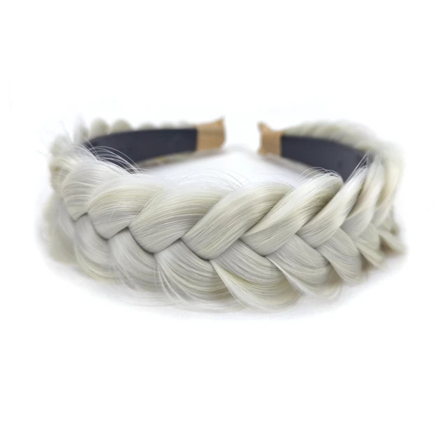 Alt view image 6 of 7 - Wide Braided Headband Hoop Fashion Hair Accessories Elastic Non-slip Band for Women and Girl (White Grey)