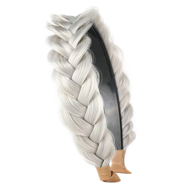 Alt view image 5 of 7 - Wide Braided Headband Hoop Fashion Hair Accessories Elastic Non-slip Band for Women and Girl (White Grey)