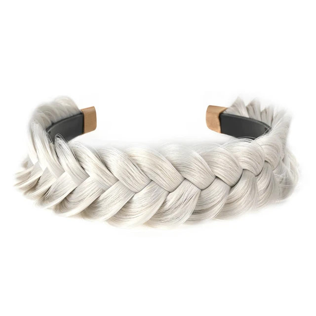 Alt view image 7 of 7 - Wide Braided Headband Hoop Fashion Hair Accessories Elastic Non-slip Band for Women and Girl (White Grey)