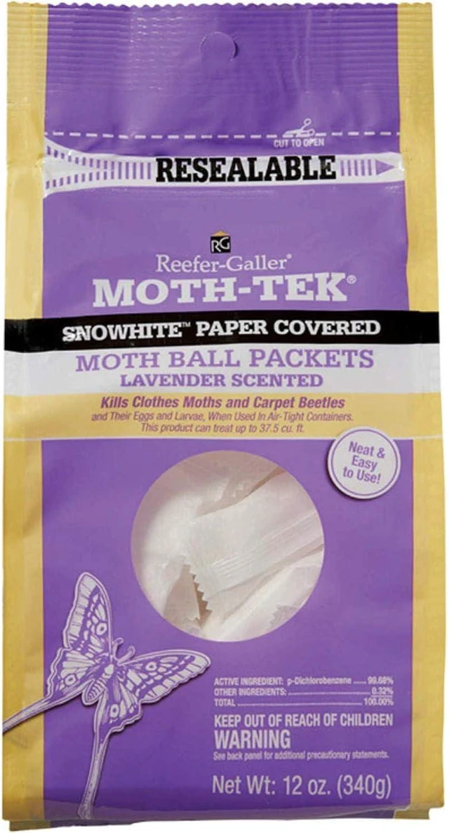 Main image of Moth-Tek Lavender Moth Ball Packets - 12 oz | Closet & Drawer Moth Killer - Kills Clothes Moths - Carpet Beetles - Eggs & Larvae - No Mess Flat Storage Protection