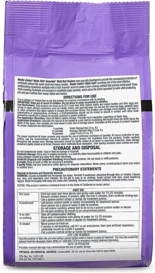 Alt view image 7 of 7 - Moth-Tek Lavender Moth Ball Packets - 12 oz | Closet & Drawer Moth Killer - Kills Clothes Moths - Carpet Beetles - Eggs & Larvae - No Mess Flat Storage Protection