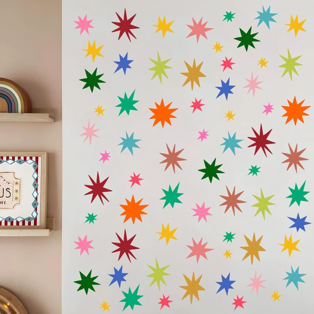 Main image of Wild Earth Colourful Stars Wall Stickers, Cosmic Carnival Wall Stickers, Removable Vinyl Sticker, Wallpaper Effect Wall Sticker Irregular Star Wall Sticker Decals Nursery Playroom Decor (68 PCS)