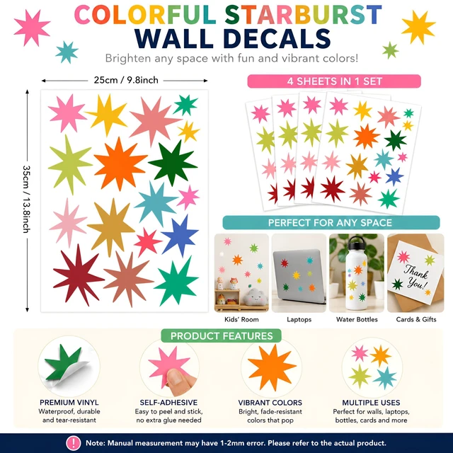 Alt view image 2 of 7 - Wild Earth Colourful Stars Wall Stickers, Cosmic Carnival Wall Stickers, Removable Vinyl Sticker, Wallpaper Effect Wall Sticker Irregular Star Wall Sticker Decals Nursery Playroom Decor (68 PCS)