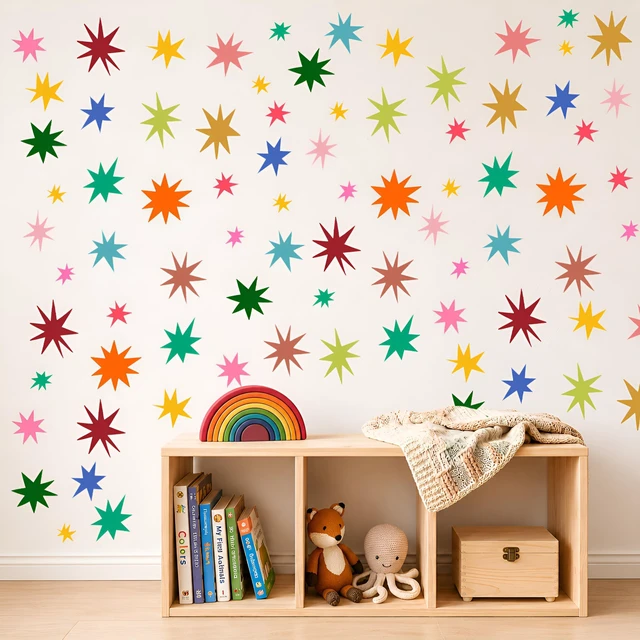 Alt view image 3 of 7 - Wild Earth Colourful Stars Wall Stickers, Cosmic Carnival Wall Stickers, Removable Vinyl Sticker, Wallpaper Effect Wall Sticker Irregular Star Wall Sticker Decals Nursery Playroom Decor (68 PCS)