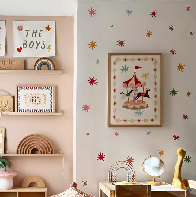 Alt view image 6 of 7 - Wild Earth Colourful Stars Wall Stickers, Cosmic Carnival Wall Stickers, Removable Vinyl Sticker, Wallpaper Effect Wall Sticker Irregular Star Wall Sticker Decals Nursery Playroom Decor (68 PCS)