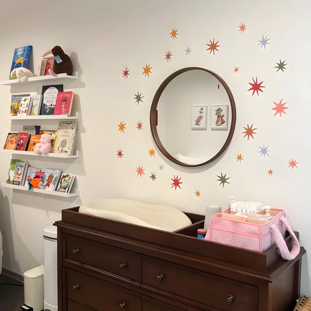 Alt view image 7 of 7 - Wild Earth Colourful Stars Wall Stickers, Cosmic Carnival Wall Stickers, Removable Vinyl Sticker, Wallpaper Effect Wall Sticker Irregular Star Wall Sticker Decals Nursery Playroom Decor (68 PCS)