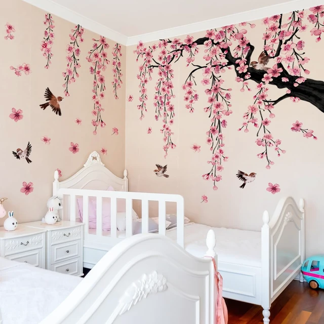 Alt view image 3 of 4 - Large Cherry Blossom Tree Wall Decals Peel and Stick Pink Floral Wall Art Stickers for Living Room Bedroom Nursery Flower Decor