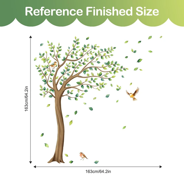 Alt view image 4 of 6 - XL Large Tree Wall Stickers Green Tree Leaves Birds Wall Decals | 64in H Peel and Stick Falling Leaf Art Decor for Kids Girls Nursery Room Bedroom Living Room Kindergarten Classroom