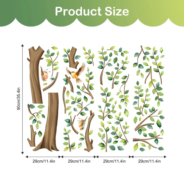Alt view image 5 of 6 - XL Large Tree Wall Stickers Green Tree Leaves Birds Wall Decals | 64in H Peel and Stick Falling Leaf Art Decor for Kids Girls Nursery Room Bedroom Living Room Kindergarten Classroom