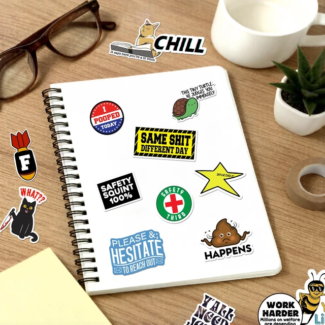 Alt view image 2 of 7 - 400 Pcs Funny Stickers for Adults Dirty Humor, Water Bottles Waterproof Cool Stickers for Laptop, Bumper, Phone, Hard Hats, Sarcastic, Scrapbooking (400)