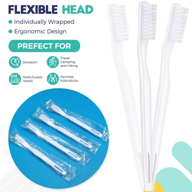 Alt view image 4 of 7 - 200 Pcs Individually Wrapped Bulk Toothbrush, Disposable Toothbrush | Soft Bristle Toothbrushes, for Adult Guests Travel Hotel Donation Home, Single Use, White