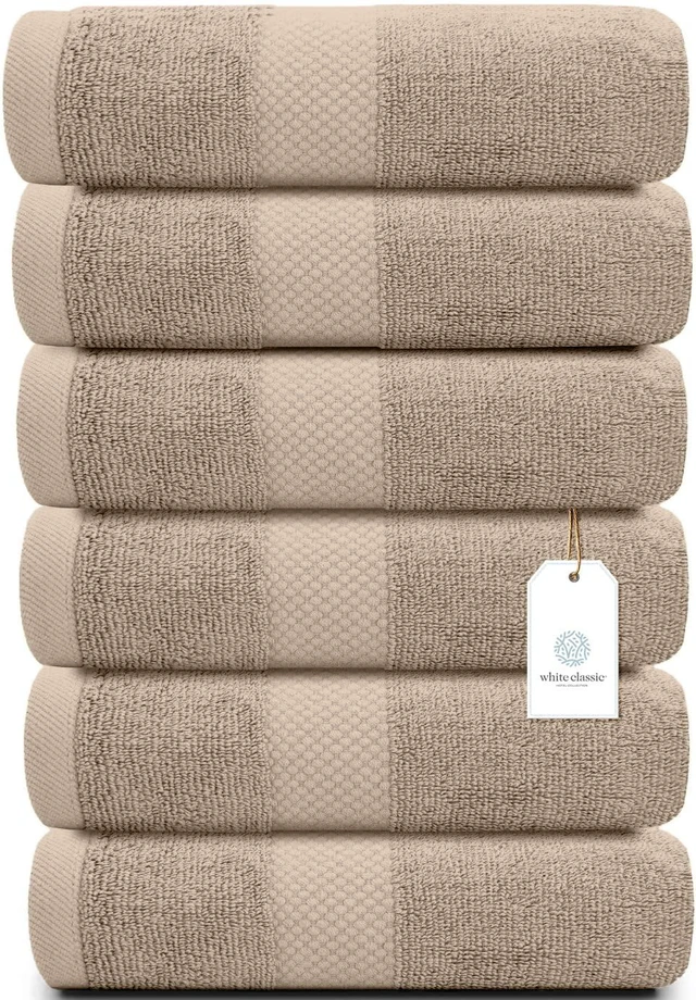 Main image of Luxury Taupe Hand Towels - 100% Turkish Cotton, 16x30, 6 Pack | Soft, Highly Absorbent 650 GSM Bathroom Hand Towels for Spa, Hotel, Salon, Premium Hotel Collection