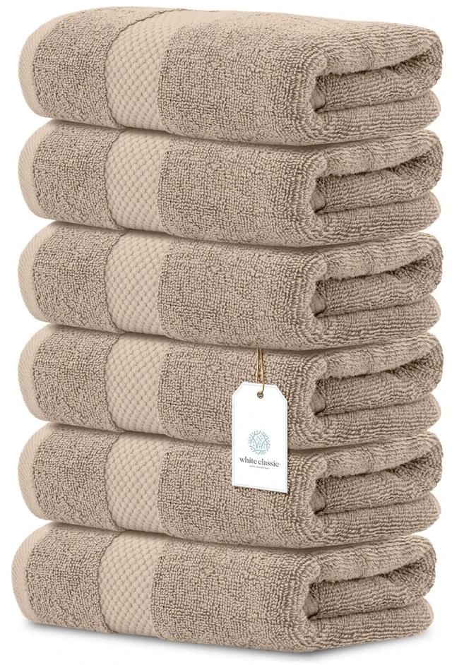 Alt view image 2 of 7 - Luxury Taupe Hand Towels - 100% Turkish Cotton, 16x30, 6 Pack | Soft, Highly Absorbent 650 GSM Bathroom Hand Towels for Spa, Hotel, Salon, Premium Hotel Collection