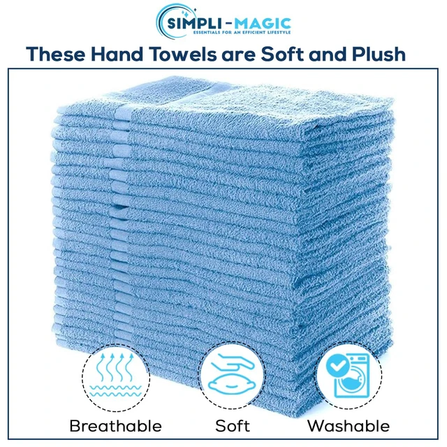 Alt view image 3 of 4 - Cotton Hand Towels, 12 Pack, 16 x 27, Blue
