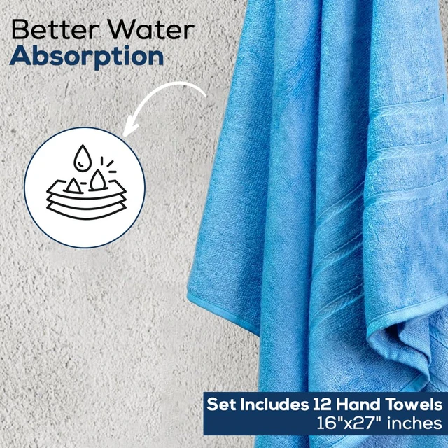 Alt view image 4 of 4 - Cotton Hand Towels, 12 Pack, 16 x 27, Blue
