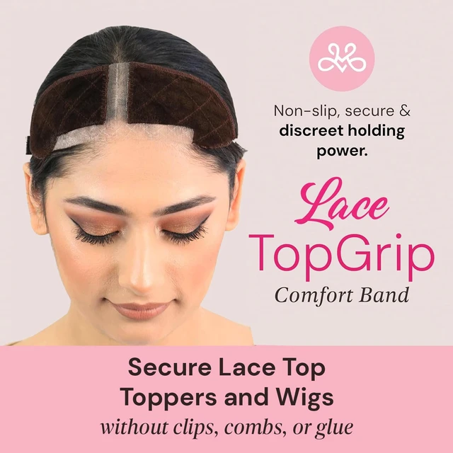 Alt view image 2 of 6 - LaceTop Grip Comfort Band for Toppers Hair & Wiglets, NonSlip, Glueless Velvet Wig Band for Large Base Hairpieces, Adjustable Top Grip for Hair Topper & Wigs, Brown, Large