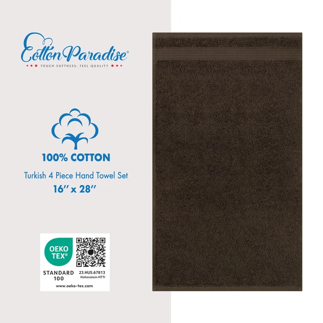 Alt view image 4 of 6 - 100% Cotton Turkish Towel Set, Soft Absorbent Quick Dry, 4 Piece Hand Towel Set, Chocolate Brown