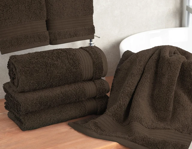 Alt view image 2 of 6 - 100% Cotton Turkish Towel Set, Soft Absorbent Quick Dry, 4 Piece Hand Towel Set, Chocolate Brown