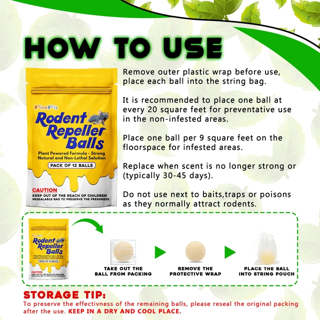 Alt view image 6 of 7 - Mothballs, 12 Pack Mouse Repellent Balls, Plant-Based Formula | Rodent repellent balls, Natural Rat and Mice Deterrent, Get Rid of Rodents from Garage, RV, Barn, Boat, Garden, and Home