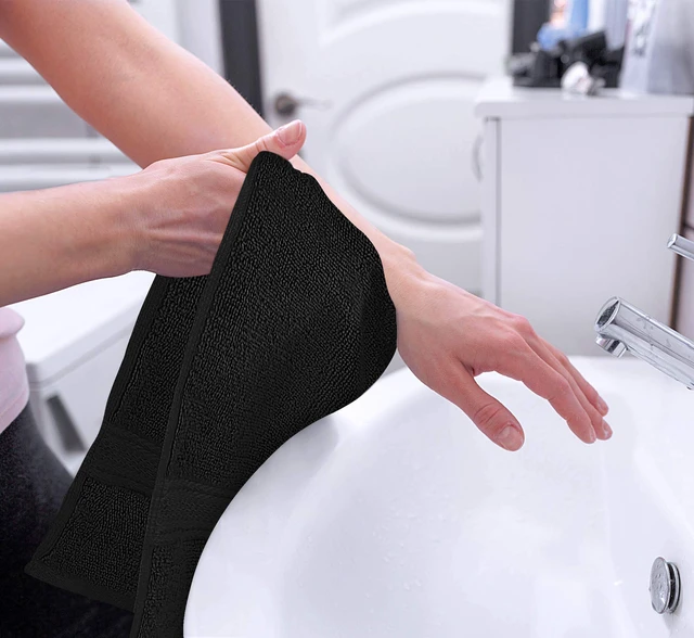 Alt view image 3 of 7 - 6 Pack Premium Hand Towels, 16x28 in, 600 GSM Cotton, Black | Premium Ultra-Soft Lightweight Ring Spun Cotton Hand Towels - Highly Absorbent, Ideal for Bathroom, Gym, Spa & Hotel