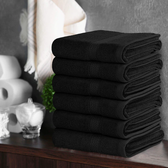 Alt view image 7 of 7 - 6 Pack Premium Hand Towels, 16x28 in, 600 GSM Cotton, Black | Premium Ultra-Soft Lightweight Ring Spun Cotton Hand Towels - Highly Absorbent, Ideal for Bathroom, Gym, Spa & Hotel